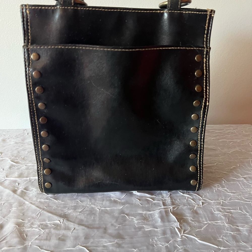 Black Leather Tote with Stud Accents